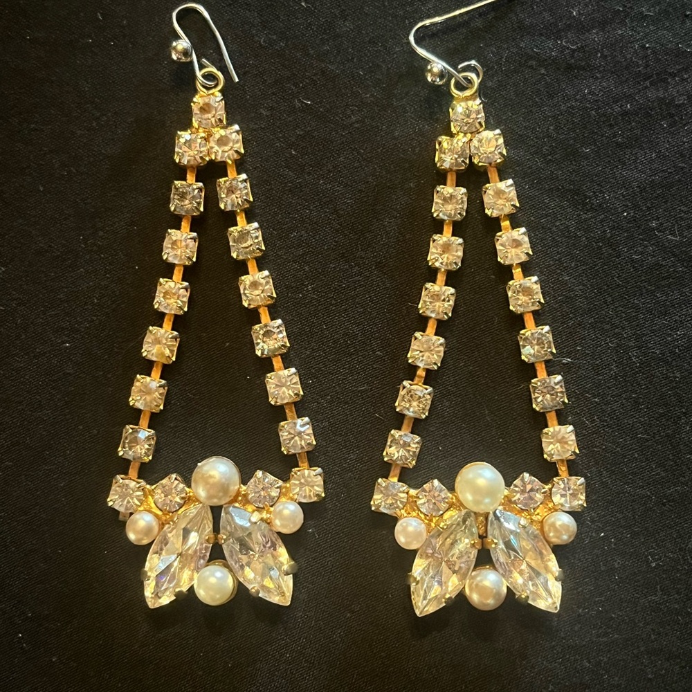 Vintage Rhinestone and Pearl Drop Earrings